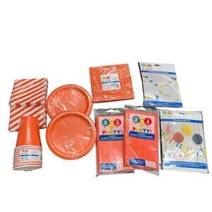 Party Supplies Decor Lot 84” Round Tablecloths Plates Cups Napkins Garland